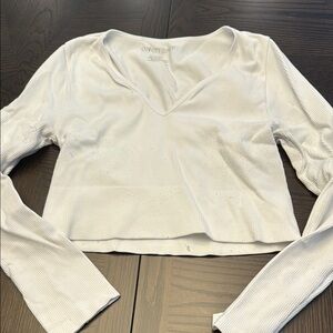 One Step Ahead White Ribbed V-Neck Crop Top